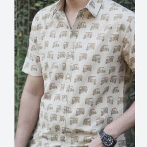 Cotton Cottage Men’s Medium Button Down Shirt Elephants S/S